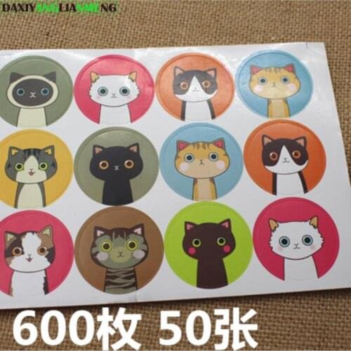 600pcs/50papers many colors CAT Creative sticker Baking packaging self-adhesive sealing sticker Paper 12pcs/piece free shipping