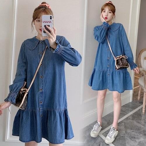 8350# Maternity Dress Spring Autumn Long Sleeve Easy Matching Loose Stylish A Line Dress for Pregnant Women Mom Dress