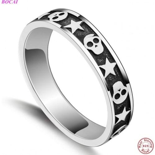 BOCAI Solide S925 sterling silver ring for women Punk Skull male personality trend domineering Thai silver index finger rings