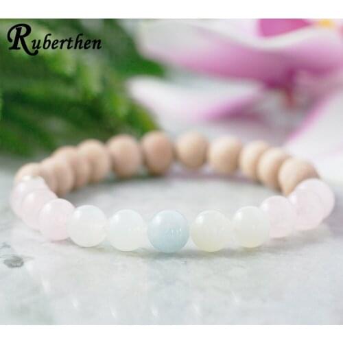 Ruberthen A Grade Moonstone Aqua marine Bracelet Pregnancy IVF Energy Bracelet Healing Crystals Positive Energy Gift for Her