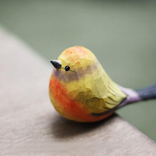 Flower color bird warbler small fat bird handmade wood carving creative ornaments