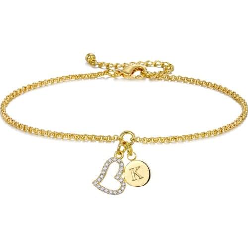 Duoying Zircon Heart Custom bracelet for women Chain link Tiny Initial Letter A-Z Rhinestone Bracelet Dropshipping