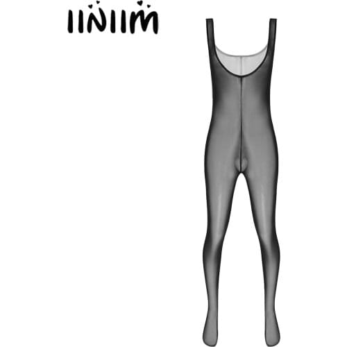 Iiniim Mens Sexy Lingerie Teddies See-Through Mesh Hollow Out Bodysuit Nightwear Sleeveless Body-Stocking Bar Clubwear Costume