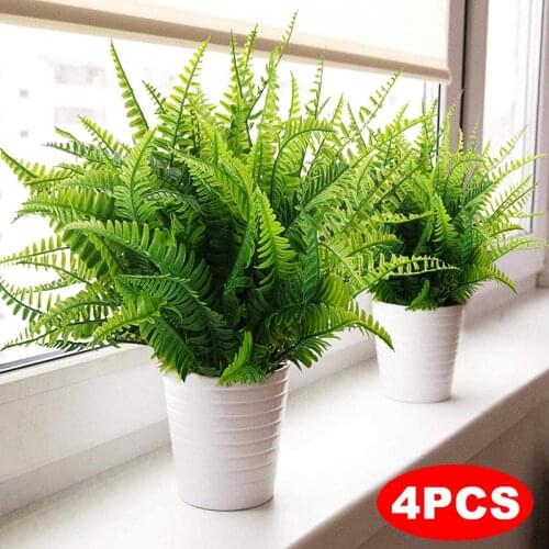4Pcs Artificial Boston Fern Plants Plastic Artificial Shrubs Greenery for House Outdoor Garden Office Decor CLH@8