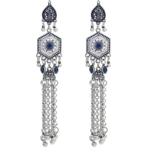 Indian Jhumka Earrings for Women Flower Rhinestone Bells Long Tassel Hanging Earring Bridal Vintage Wedding Party Jewelry Gift