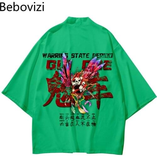 Kimono Kimetsu No Yaiba Men Women Cardigan Haori Obi 5XL 6XL Green Beach Harajuku Japanese Sets Fashion Asian Clothes Pant Suit