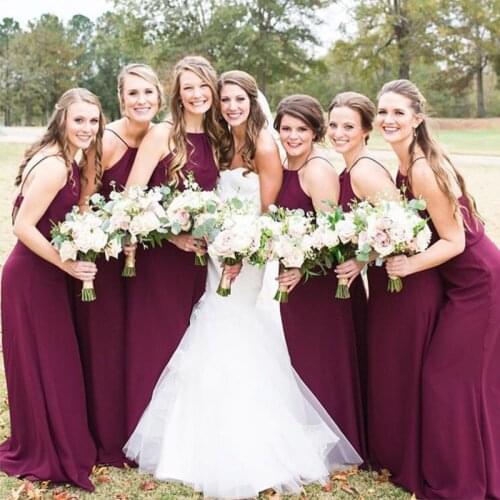 Lamiabridal Simple Chiffon Bridesmaid Dresses Burgundy Spaghetti Straps Country Wedding Formal Party Dresses Maid Of Honor Gowns