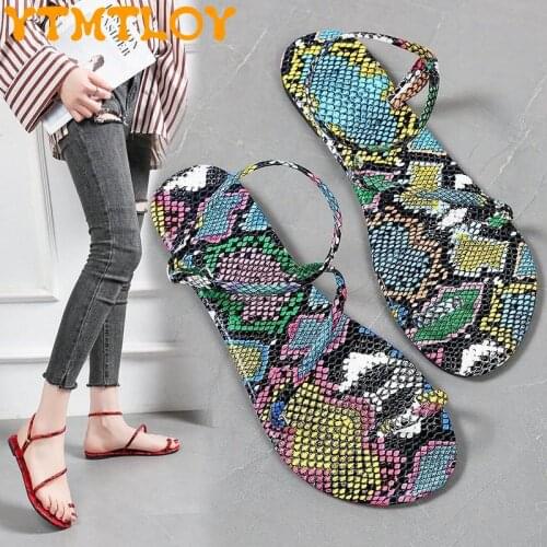 Summer Womens Leisure 2021 Korean Fashion Trendy Beach Shoes Mini Roman Print Sandals Large Size 35-43