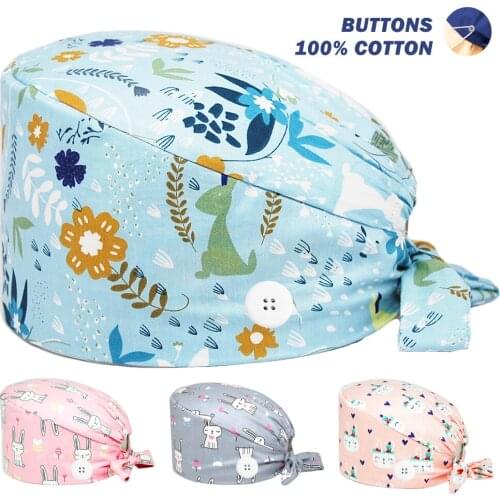 Nurse Working Scrub Hat Anime Printing Adjustable Beauty Salon Nursing Accessories Caps Dentist Lab Worker Scrubs Hats Women Men