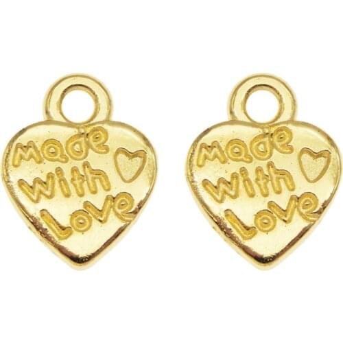 Julie Wang 20PCS Tiny Heart Shape Charms Gold Color "Made With Love" Pendant Bracelet Alloy Jewelry Making Accessory