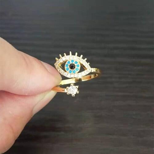 Trendy Blue Eyes Open Rings For Women Rose Gold Lucky Demon Eye Ring Jewelry Female Punk Party Ring Accessories Halloween Gifts
