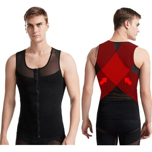 Mens Chest Compression Shirt Gynecomastia Vest Slimming Shirt Body Shaper Tank Top Front Zipper Corset for Man Shapewear
