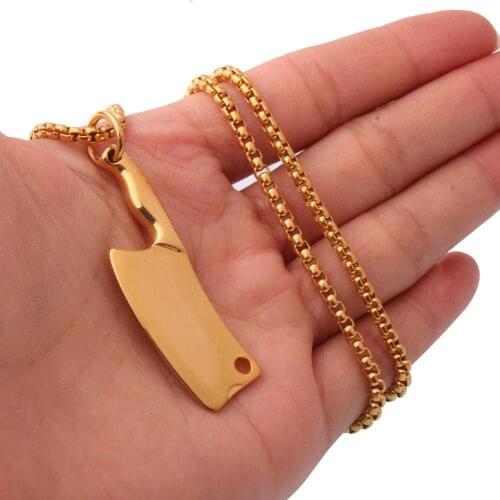 Hot Sale Men Womens Gold Plated 316L Stainless Steel Small Kitchen Knife Pendant Necklace Jewelry Gift
