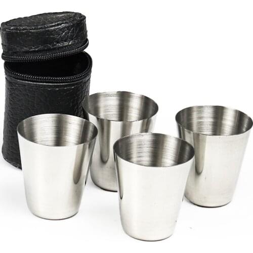 Stainless Steel Wine Glass Set 4 with A Set of Outdoor Travel Portable Water Cup Picnic Carry-on Liquor Glass Spirits Wine Gifts