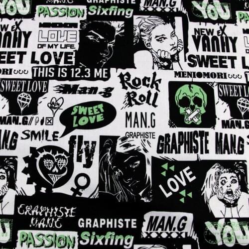 Skull and Sweet Love 100% Cotton Fabric for Clothes Digital Printing Hometextile Cushion Cover Bags DIY Needlework Material