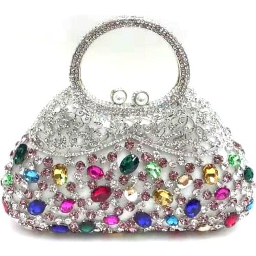 New Arrival White Pink Crystal Metal Evening Bag Clutch Bags Fashion Luxury Phone Clutches High-End Lady Wedding Bridal Purse