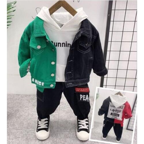 Toddler Boys Clothes 2020 Autumn Winter Kids boys Denim jacket+Hooded+Pant 3pcs Outfit Children Clothing Suit For Boys Clothing