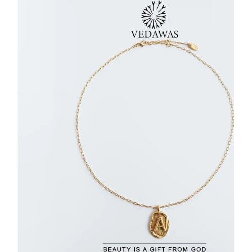 Vedawas Punk Copper Pendant Necklaces For Women 26 Initial Letters Ins Style Gold Color Chain Metal Necklace 2020 Trendy Jewelry