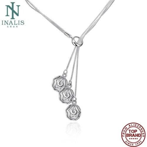 INALIS White Three Flower Shape Pendant Necklaces Plant Romantic Copper Women Necklace Valentine Day Hot Sale Fashion Jewelry