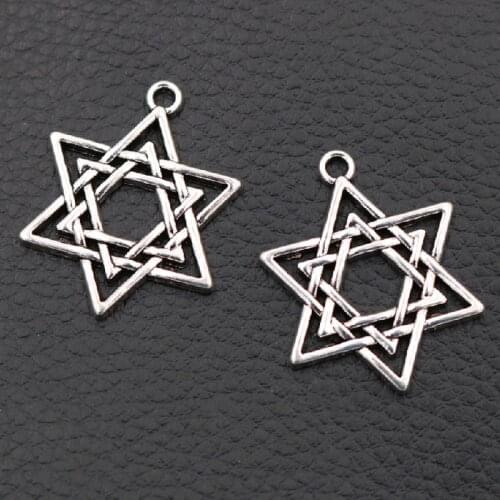 8pcs Silver Color Heart Of David Pendants Retro Necklace Earring Metal Accessories DIY Charms Jewelry Crafts Making A679