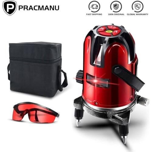 Pracmanu Red Laser Level Self-leveling 360 Degree 5 Lines 6 Points Horizontal&Vertical Adjustment Higher Visibility Outdoor Mode