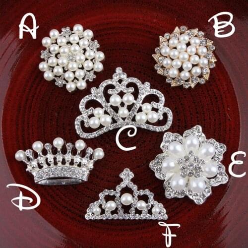 Prajna Pearl Rhinestones Mandala Flower Badges Crown Alloy Button Accessories For Clothing Decoration Jeans Hair Applique Dress