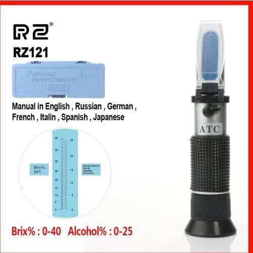 RZ Alcohol Refractometer Sugar Grape Wine Concentration 0~25% Alcohol 0~40% Brix Tester Meter ATC Handheld tool RZ121
