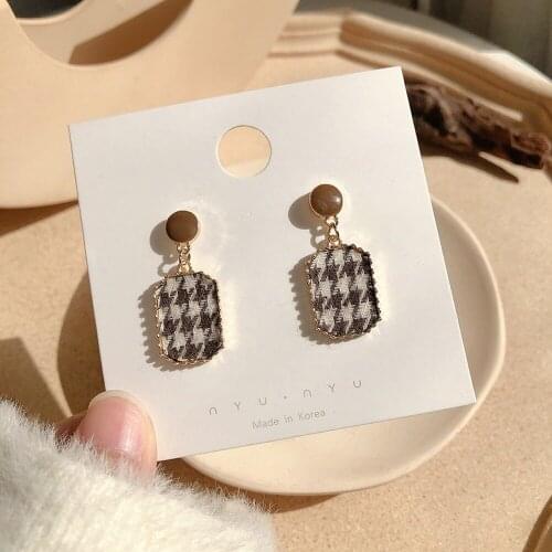 Korean Temperament Simple Houndstooth Statement Earrings Geometric Asymmetry Pendant Earrings Female Earrings Jewelry Gift