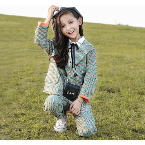 Teenage Children Set Girls Autumn Plaid Pants 2pcs Tracksuit For Clothes Clothing School Kids Jacket