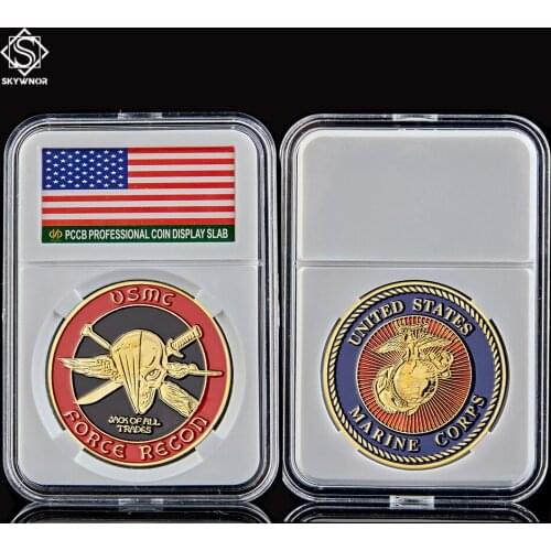 U.S Challenge Coin Military Marine Corps Usmc Force Recon Skull Commemorative Coin W/ Capsule Display