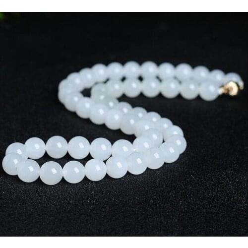 Super natural het nephrite white Jade 9mm round bead necklace high-grade atmosphere delicate greasy jade necklace womens money