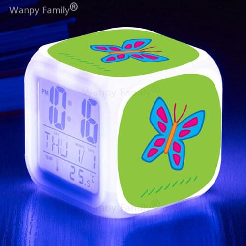 Very Beautiful Butterfly Alarm Clock 7 Color LED Glowing Digital Alarm Clock Kids Gift Multifunction Flash Watche Clock