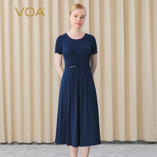 VOA Heavy Silk 33 M/m Knitted Asymmetric Casual Pearl Decorative Buckle Super Elastic Slim Dresses for Women 2020 AE668