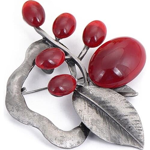 Ancient red Opal Stone Vintage Brooches for Women Gun Large Flower Brooch Pins fit Sweater Scarf Christmas Gift