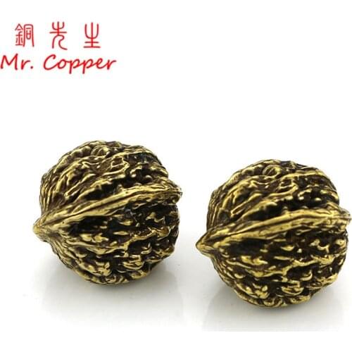 Vintage Copper Valuable Walnut Ornaments Brass Fruit Figurines Handmade Crafts Home Decor Accessories Tea Table Desk Decorations