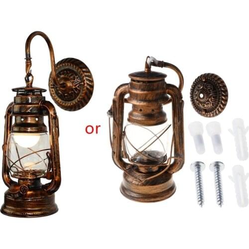 Vintage LED Wall Lamp Retro Kerosene Wall Light Barn Lantern European Rustic Antique Style