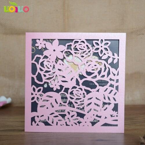 High quality elegant flower birthday invitation cards die cut cheap chinese traditional wedding invitation cards model