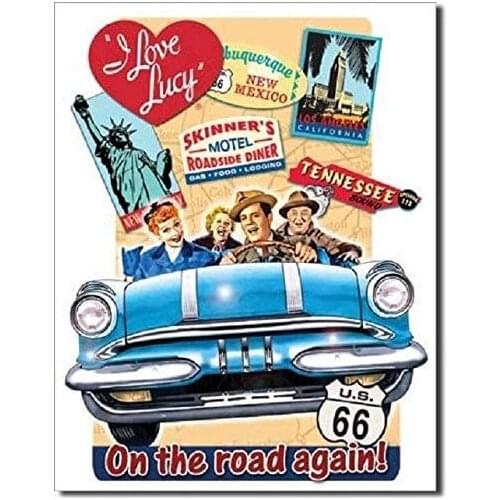I Love Lucy On Road Retro Vintage Look 1950 & #039' s TV Show Home Wall Decor SRongmao Metal Tin Sign 8x12in