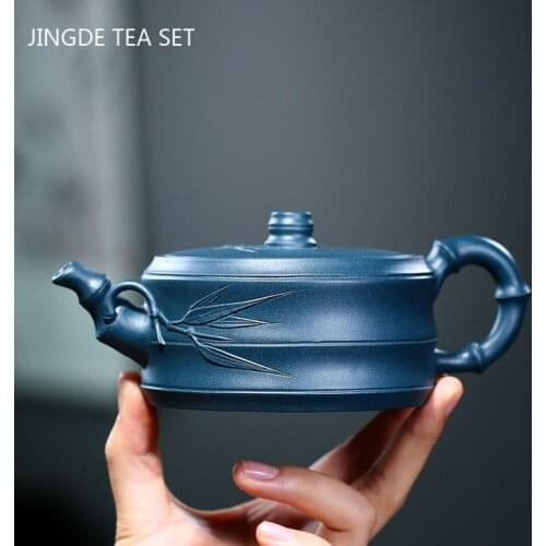 Yixing Tea Pots Handmade Bamboo Joint Purple Clay Teapot Kettle Raw Ore Azure Mud Teaware Tie Guanyin Tea Ceremony Gifts 270ml