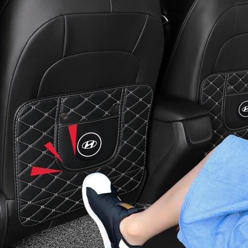 PU Leather Anti-Child-Kick Pad Car Waterproof Seat Back Protector Cover Universal Storage Bag For Hyundai Solaris i20 i30 ix20