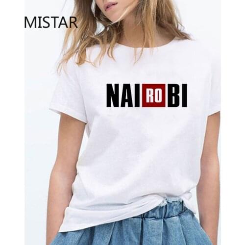 NAIROBI Letter Printed Women T shirt short sleeve fashion casual white tops t shirt Money Heist House of Paper graphic tee women