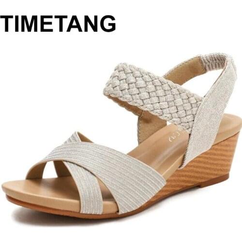 TIMETANG 2021Sandals Women Summer Shoes Elegant Ladies Weave Rome Sandalias Fashion Female Comfortable Wedges Sandals Large Size