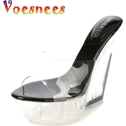 Voesnees Women Slippers Transparent Clear Platform Wedge Thick Sole Female Sandals High Heel 14CM Mules Slides Summer Shoes