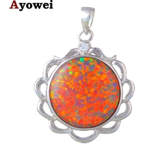Top Quality Flower Orange Fire Opal Necklace Pendants Unique Design Female Silver Stamped Fashion Jewelry for Anniversary OP599A