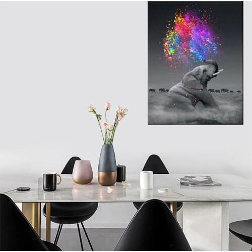 Animal Canvas Poster Decoration Elephant Wall Art Colorful Light of Life Painting Cloud Cigarettes Print Home Decor No Frame