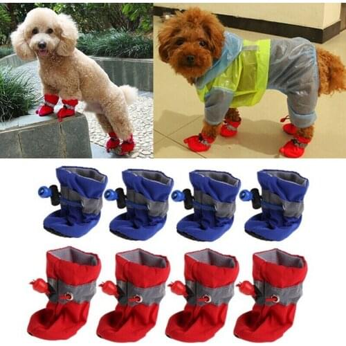 4Pcs Pet Dog Waterproof Winter Warm Boots Rain Foot Shoes Puppy Non Slip Boots