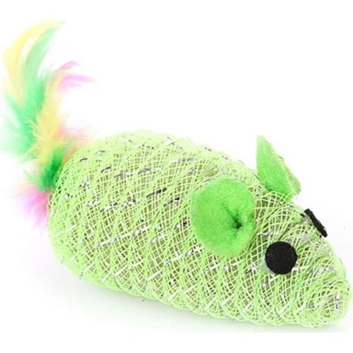 1pc Funny Mouse Shape Toy Creative Plastic Faux Feather Decor Pet Interactive Toy Cat Bite Toys Pet Supplies Random Color