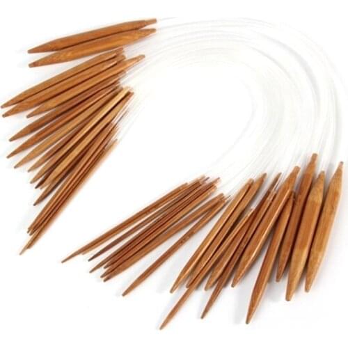 18 pcs/Set 40cm Circular Wood Knitting Needles Crochet Needle Set Wooden Tube Knitting Needles Sewing Tools