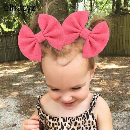 2pcs/set New 4'' Big Waffle Fabric Hair Bow Clips Handmade Hairpins Girls Boutique Kids Headwear Children Bow Hair Accessories