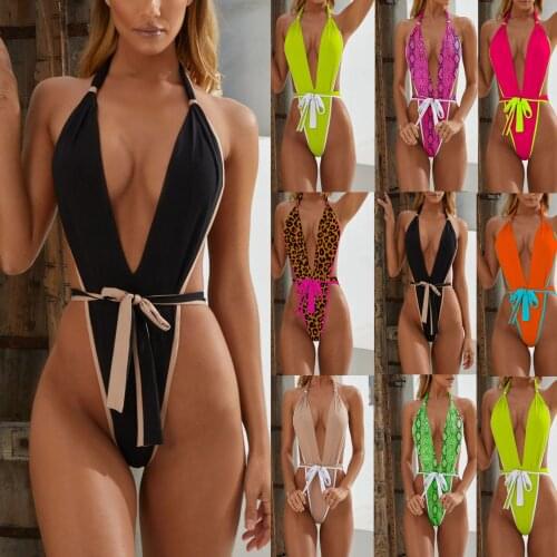 8 Colors Lace Up Deep V Hollow Out Swimming Suit Women One Piece Backless Sexy Swimsuit Female High Split Beachwear Bathing Suit
